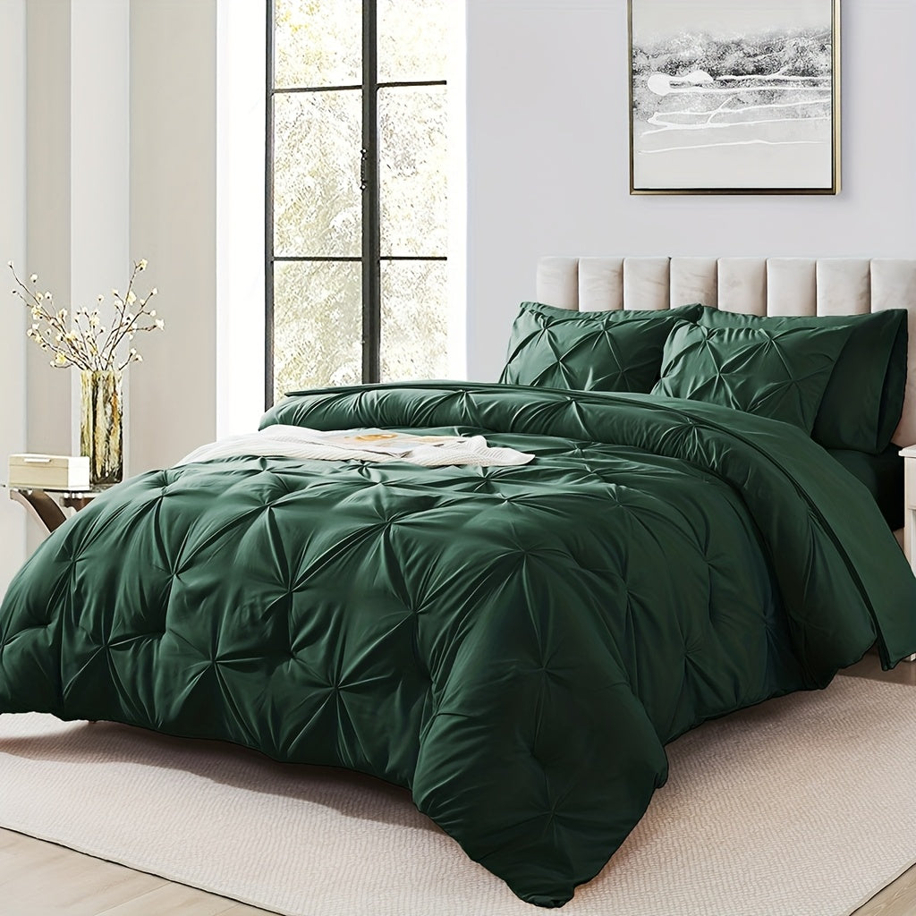 Comforter Set 7 Piece Queen King Full - Soft Microfiber Pintuck Pleated Bed in a Bag Complete Bedding Set with Comforter, Fitted Sheet, Flat Sheet & Pillowcases, All Season Home & Dorm Bedding