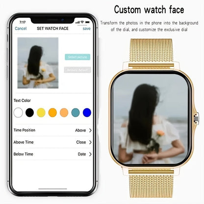 Smartwatch with Wireless Calling Full Touch Screen Fitness Tracker Multiple Sport Modes Music Control Heart Rate Sleep Monitor Compatible iPhone Android Silicone Classic Band Men Women Gift