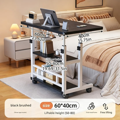 Portable Mobile Desk with Wheels & Adjustable Height Lift Table – Small Computer Study Desk for Bedside Sofa Crafts Home Office in Black or White