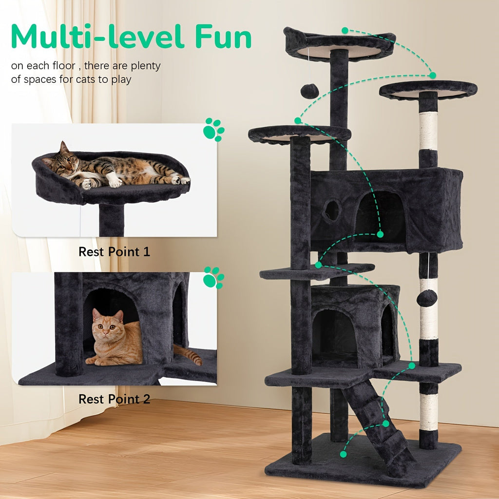 54 Inch Cat Tree Tower for Indoor Cats – Multi-Level Activity Center with Scratching Posts, Condo House & Toys for Kittens & Adult Cats, Dark Gray