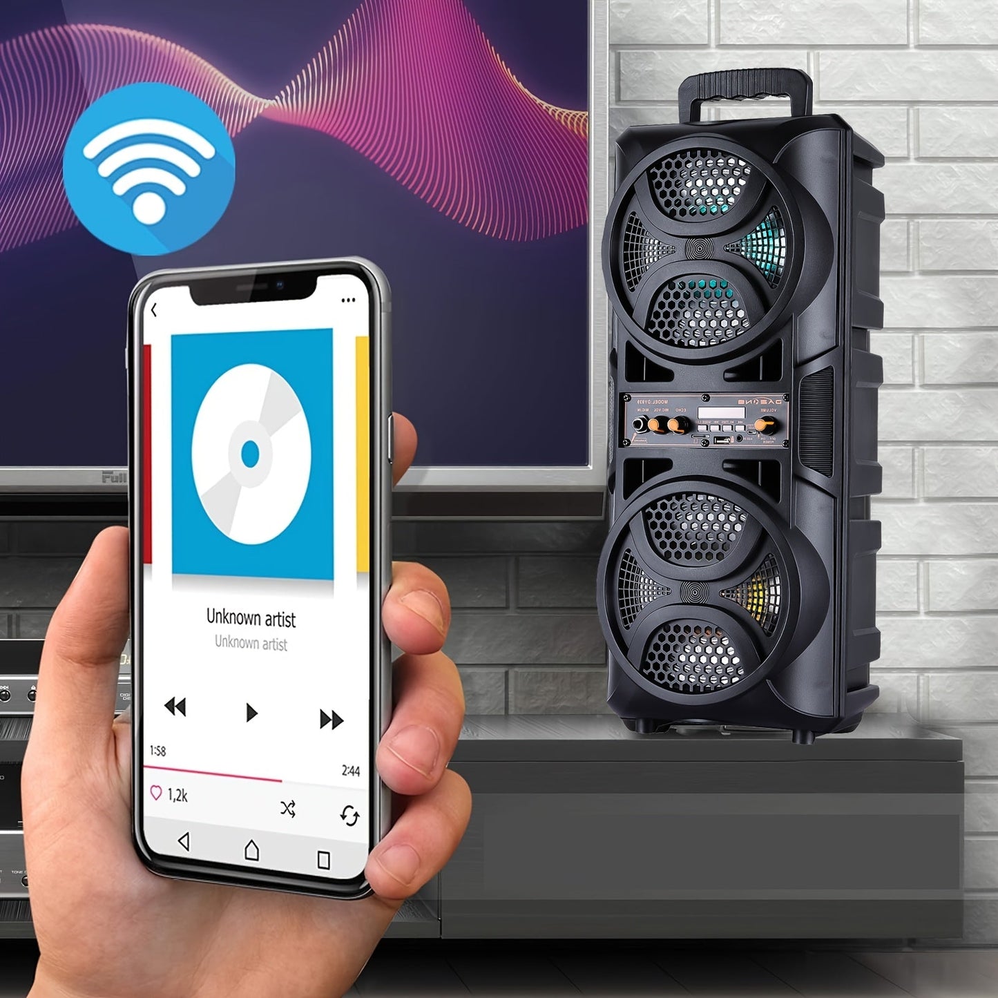 3000W Portable Bluetooth Party Speaker – Double 6.5'' Subwoofer Stereo Sound, LED Colorful Lights, FM Radio, Microphone Included, TF/USB/AUX Support, Outdoor & Home Party Speaker – Black