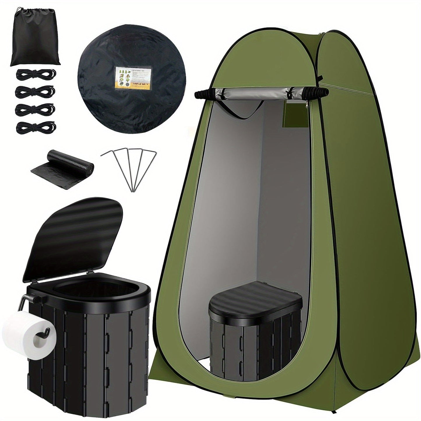 Portable Camping Toilet & Privacy Tent – Pop Up Potty Tent for Adults with 12 Toilet Bags, Ground Stakes, Windproof Ropes & Moisture Mat, Foldable Outdoor Toilet for Camping Travel Hiking