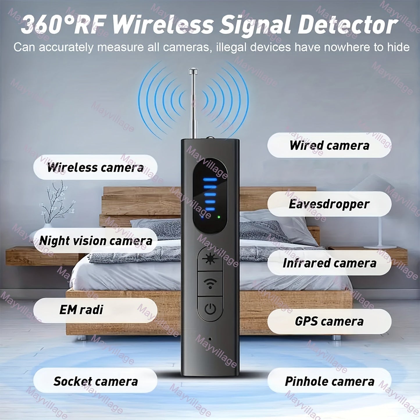 Hidden Camera Detector Anti Spy RF Signal Scanner – Bug Detector, GPS Tracker & Listening Device Finder, Portable Rechargeable Multi-Function Security Sweeper for Travel, Hotel, Home, Office, Car