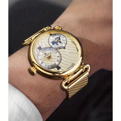 Men's Classic Vintage Quartz Watch for Business – Elegant Golden Dial Dress Wristwatch with Gift Box, Analog Timepiece for Work, Formal & Special Occasions