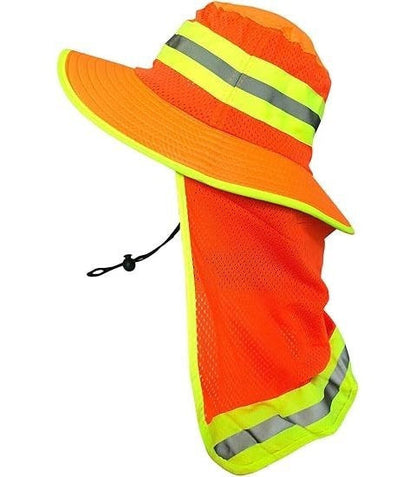Men's High Visibility Reflective Sun Hat with Neck Flap – Wide Brim Boonie Bucket Cap, UPF UV Protection, Quick-Dry Breathable Mesh, Outdoor Fishing Hiking Camping Hat