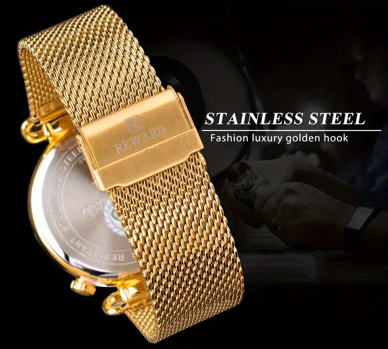 Men's Classic Vintage Quartz Watch for Business – Elegant Golden Dial Dress Wristwatch with Gift Box, Analog Timepiece for Work, Formal & Special Occasions