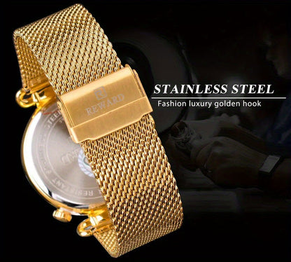 Men's Classic Vintage Quartz Watch for Business – Elegant Golden Dial Dress Wristwatch with Gift Box, Analog Timepiece for Work, Formal & Special Occasions