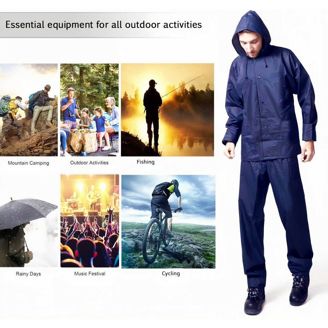 Waterproof Rain Suit for Men & Women – Lightweight Windproof Rain Coat with Pants, Packable Rain Gear for Hiking, Fishing, Cycling & Outdoor Sports, Navy Blue, S-XXXL