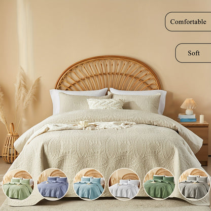 Cooling Summer Quilt Set 2-3 Piece Lightweight Breathable Microfiber Bedspread – Modern Coin Pattern Coverlet Twin Queen King, All Season, Multiple Colors, Holiday Gift for Family