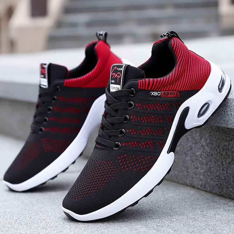 Men's Air Cushion Athletic Sneakers – Breathable Lace-Up Casual Sports Shoes with Slip-Resistant Sole, Black & White or Black Blue, Sizes US 6.5–11.5, Sporty Urban Style