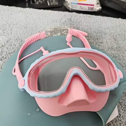 Oversized Anti-Fog Swim Goggles High Definition Clarity Soft Silicone Comfort Cushions Adjustable Strap Stylish Swim Gear for Outdoor Swimming Pool Beach Pond Pink Blue