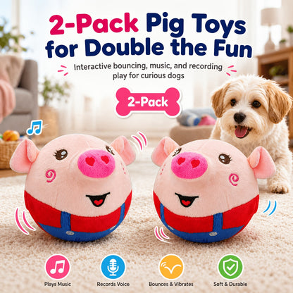USB Rechargeable Bouncing Dog Toy – Motion Sensor Electronic Ball with Pig Sound & Voice Recording, Washable Interactive Fetch Toy for Small Dogs & Puppies