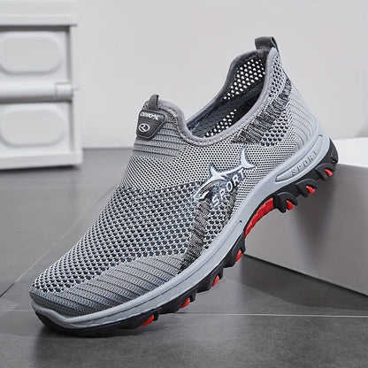 Men's Breathable Mesh Slip-On Sneakers – Lightweight Low-Top Casual Athletic Shoes with Rubber Sole, Round Toe, Monochrome Fabric Upper, Easy Wear Loafer-Style Footwear for Walking, Gym & Everyday Comfort, Spring & Summer