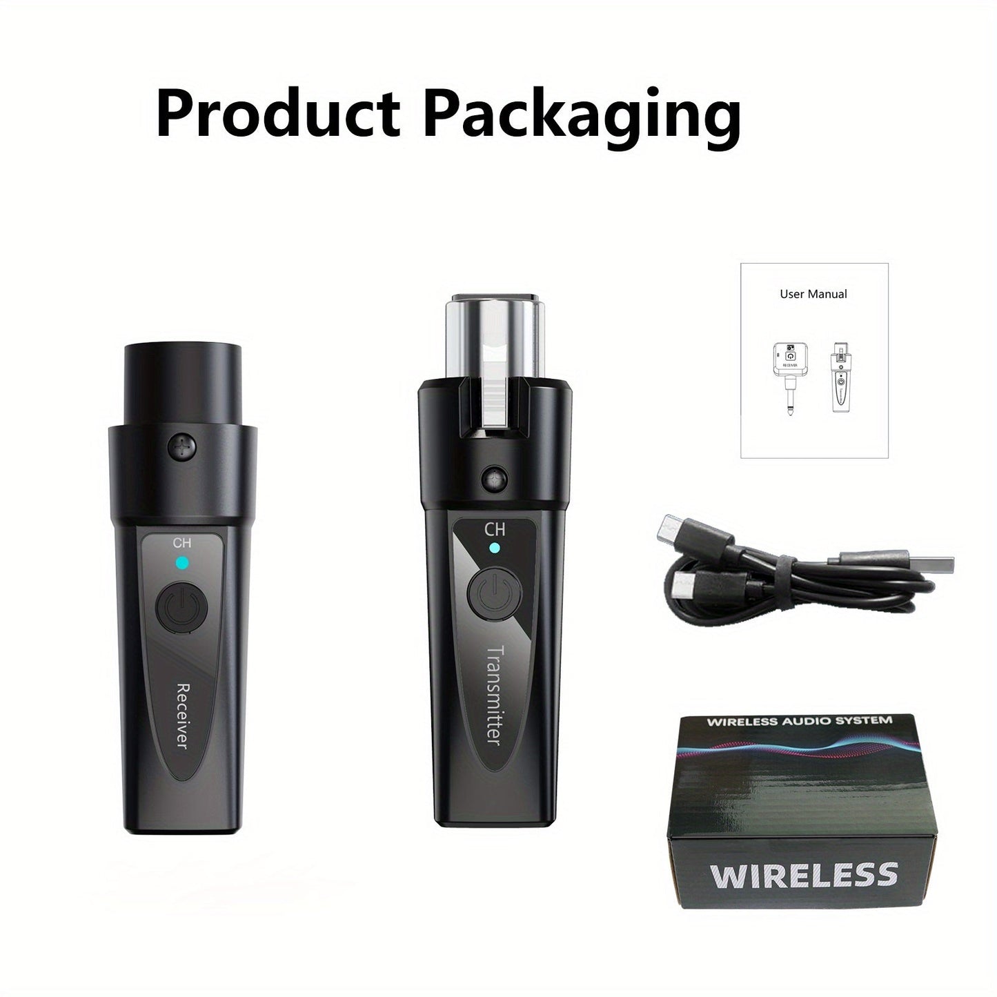 XLR Wireless Microphone System 2.4GHz – Rechargeable Plug & Play Wireless Mic Adapter with 30M Range, Low Latency, USB-C Charging for Dynamic Mics, Live Broadcasting & Guitar Audio