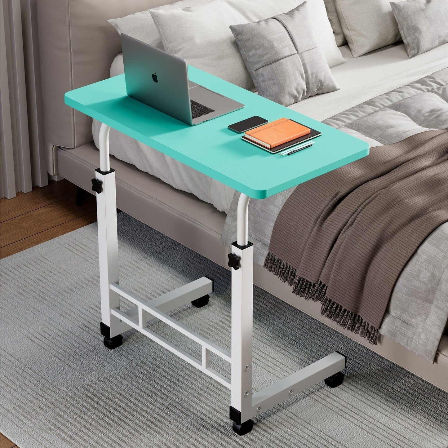 Mobile Lift Table Adjustable Height Rolling Laptop Desk Bedside Sofa Side Table for Bedroom Home Office