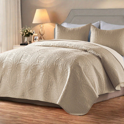 Cooling Summer Quilt Set 2-3 Piece Lightweight Breathable Microfiber Bedspread – Modern Coin Pattern Coverlet Twin Queen King, All Season, Multiple Colors, Holiday Gift for Family