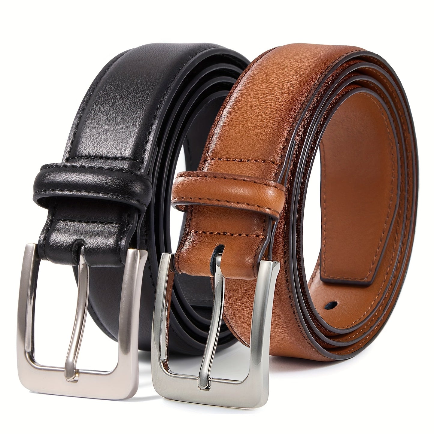 2 Pack Men's Genuine Leather Belt Set with Zinc Alloy Buckle – 1 3/8 Inch Wide Dress Casual Golf Jeans Belt for Men, Sizes 30-50, Great Gift for Him