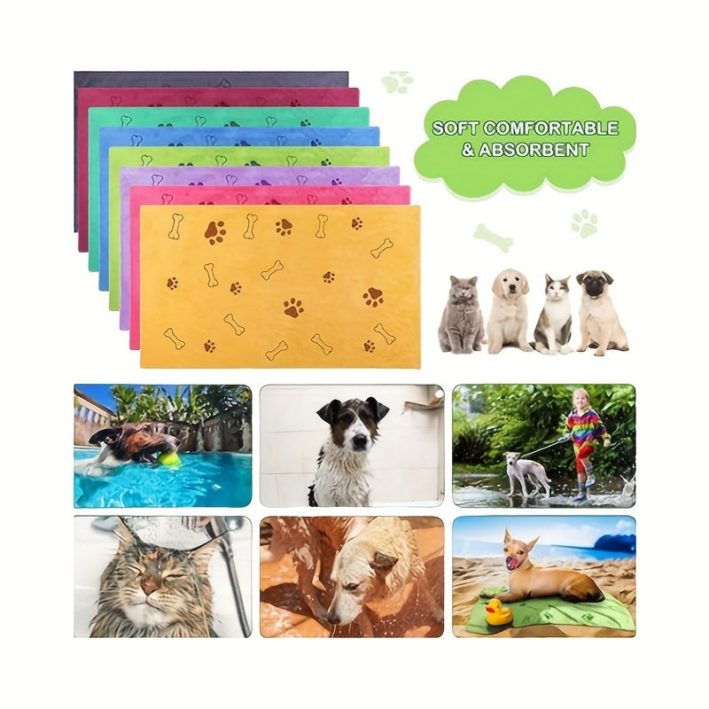 Quick-Dry Pet Towels 4-Pack – Soft Absorbent Polyester Dog Bath Towels with Paw Print Design for Bathing & Drying Medium Dogs, Random Assorted Colors, Reusable Grooming Towel Set