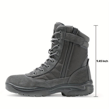 Men's Leather Tactical Combat Boots Side Zipper 9-Inch Non-Slip Lightweight - Hiking Motorcycle Outdoor Boots US 6.5-15