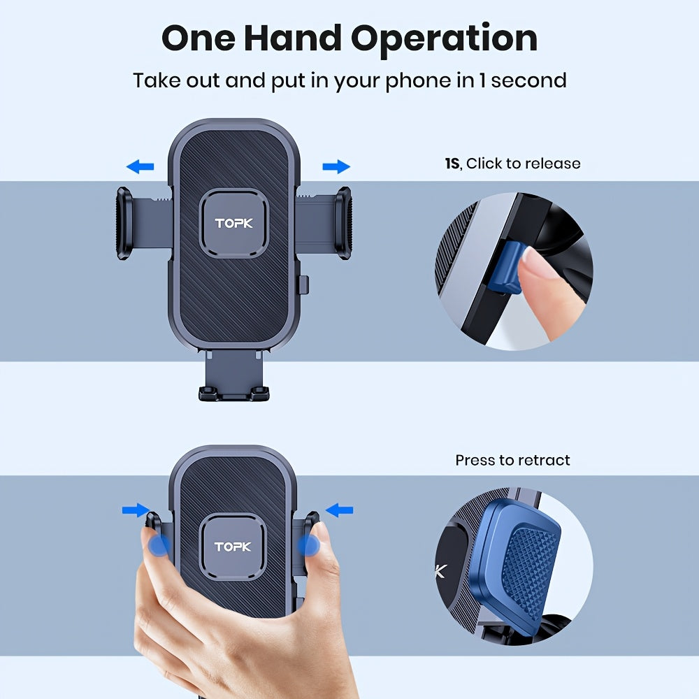 Universal Car Phone Holder Dashboard Mount - Adjustable Cell Phone Car Mount for iPhone, Samsung & All Android Smartphones, Stable Dash Mount with Flexible Viewing Angles, Easy One-Hand Operation