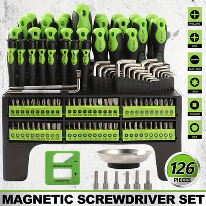 Magnetic Screwdriver Set 100-126pcs Precision Bits Kit with Plastic Rack – Insulated Handles, Torx, Phillips, Hex, Slotted for Electronics, DIY Home Repair & Men's Gift