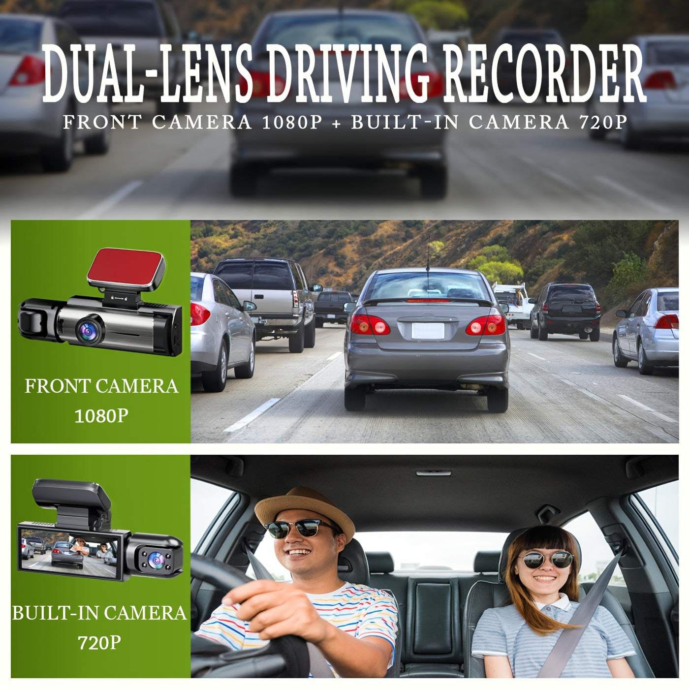 Dash Cam Front & Interior 1080P Front 720P Cabin IR Night Vision Loop Recording Wide Angle Car DVR Camera with 3.16" IPS Screen – Optional 32GB SD Card for Cars Rideshare Uber Lyft