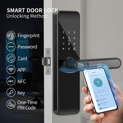 Smart Door Lock Fingerprint Keyless Entry – WiFi App Control, Numeric Keypad, Biometric Fingerprint, Wide-Angle Camera Option, 4-in-1 & 7-in-1 Models for Home, Rental, Office & Hotel