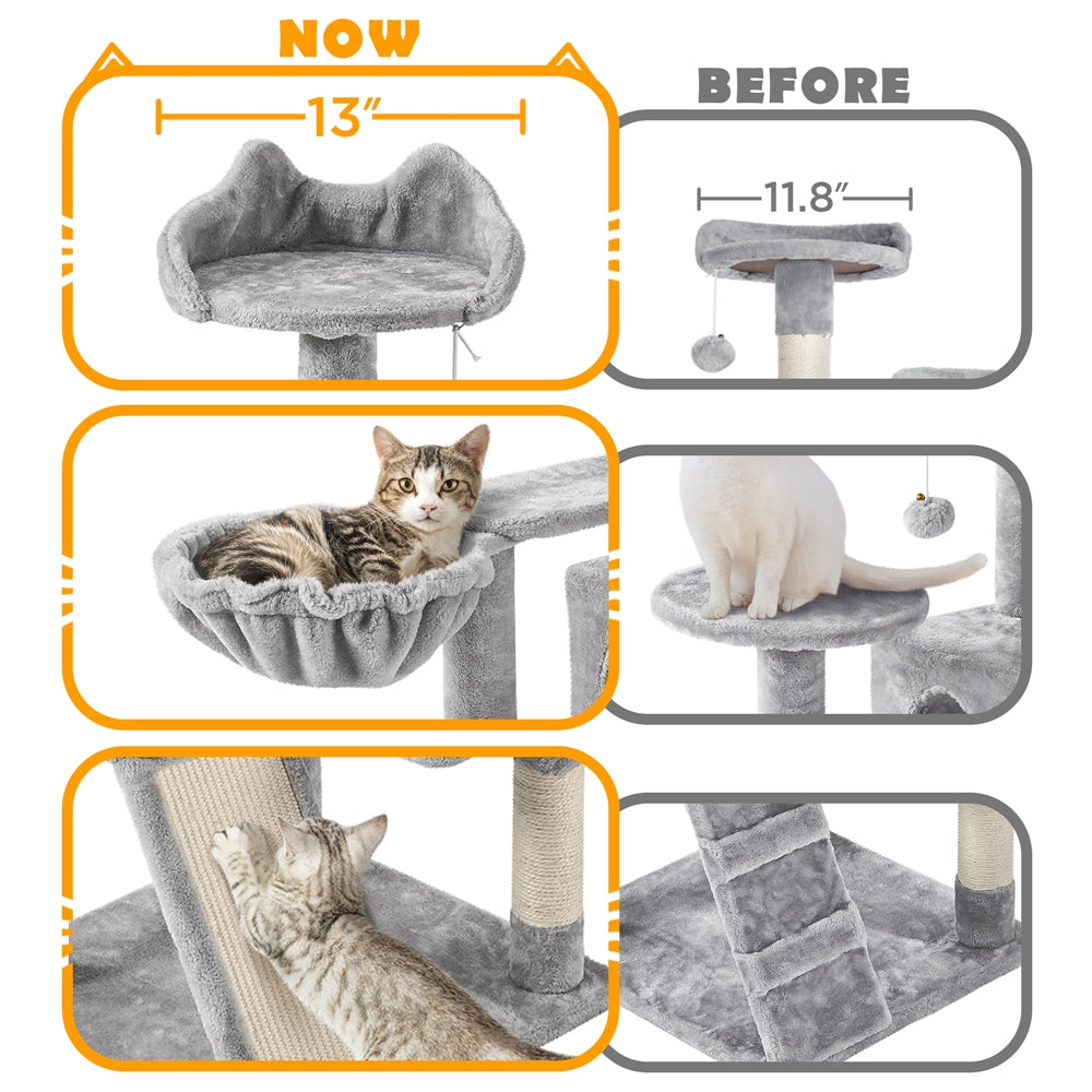 57-Inch Multilevel Cat Tree Tower with 2 Condos – Sisal Scratching Posts, Dangling Ball, Round Platform & Ladder for Indoor Kittens & Small Cats, 6 Colors, Christmas Gift for Cat Lovers