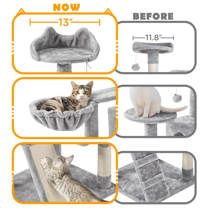 57-Inch Multilevel Cat Tree Tower with 2 Condos – Sisal Scratching Posts, Dangling Ball, Round Platform & Ladder for Indoor Kittens & Small Cats, 6 Colors, Christmas Gift for Cat Lovers
