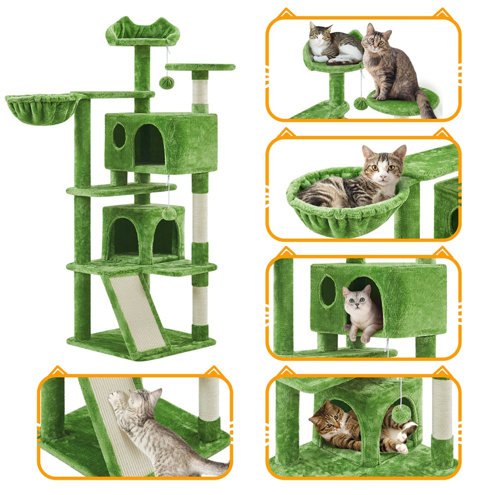 57-Inch Multilevel Cat Tree Tower with 2 Condos – Sisal Scratching Posts, Dangling Ball, Round Platform & Ladder for Indoor Kittens & Small Cats, 6 Colors, Christmas Gift for Cat Lovers