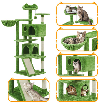 57-Inch Multilevel Cat Tree Tower with 2 Condos – Sisal Scratching Posts, Dangling Ball, Round Platform & Ladder for Indoor Kittens & Small Cats, 6 Colors, Christmas Gift for Cat Lovers