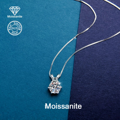 1 Carat Moissanite Pendant Necklace 925 Sterling Silver – Brilliant Diamond Alternative Solitaire Drop Necklace for Women, Fine Jewelry Gift for Birthday Anniversary Wedding Valentine's Day