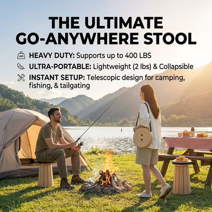2-Pack Collapsible Folding Stool – 400 lbs Capacity Portable Telescopic Camping Stool, Compact Storage for Travel, Camping, Hiking, Fishing & Backyard BBQ – Lightweight Plastic Seat, Men's Gift