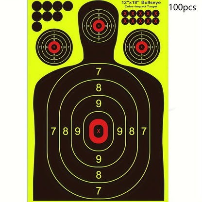 Splatter Targets for Shooting Practice 12x18 Inch Silhouette Reactive Fluorescent Yellow Self-Adhesive Shooting Targets for BB Guns Air Rifles Pistols Pellet Guns Indoor Outdoor Range 10 20 50 100 Packs