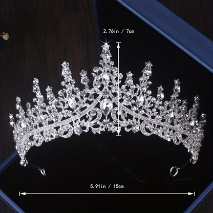 Bridal Jewelry Set 3 Pieces Silver Plated Crown Necklace & Earrings for Bride – Wedding Tiara Jewelry Set for Bridesmaid Prom Queen Birthday Banquet, June Birthstone Gift for Women