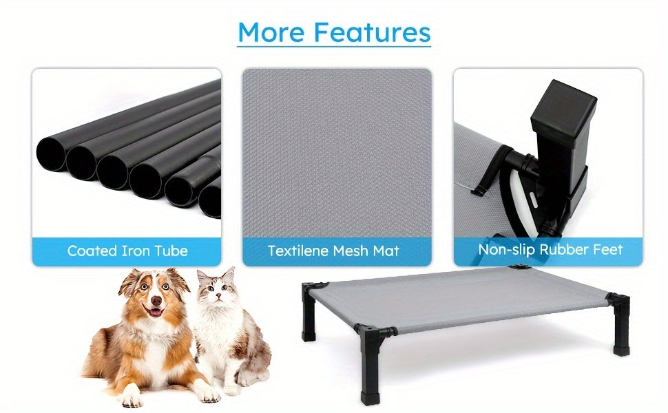 Cooling Elevated Dog Bed Raised Cot with Breathable Mesh and Metal Frame - Washable Portable Dog Cot with No-Slip Feet for Indoor and Outdoor Use, Multiple Sizes and Colors Available