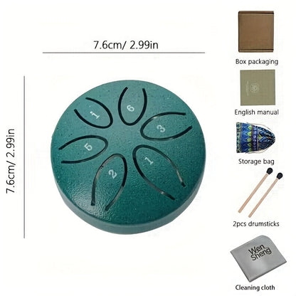 Mini Steel Tongue Drum 3 Inch 6-Tone – Beginner Handheld Carbon Steel Percussion Instrument, Includes Drumsticks, Sheet Music & Learning Guide, Perfect for Meditation, Gifts, Weddings & Holidays – Multiple Colors