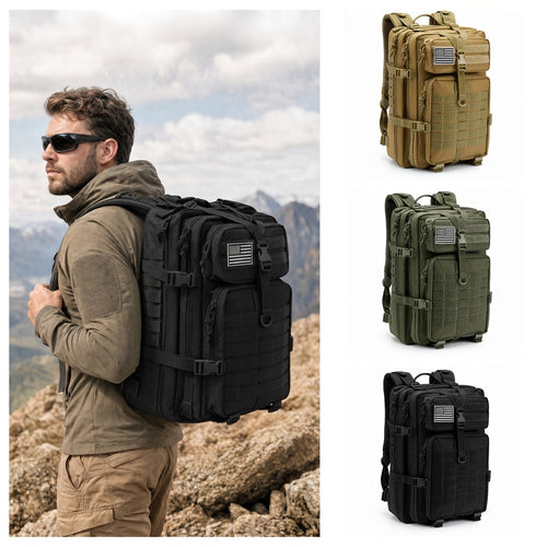 Tactical Hiking Backpack 45L 3-Day Rucksack – Multifunctional Camping Trekking Hunting Shoulder Bag with Zip Closure, Durable Sports Pack for Men and Women, Black Green Khaki