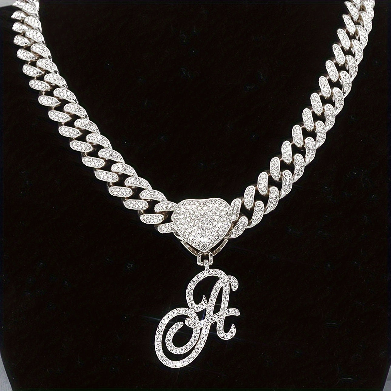 Initial Letter Necklace for Men & Women – Personalized A-Z Silver Cuban Chain with Heart Pendant, Hip Hop Style, 45cm / 17.71in, Perfect Gift for Sports Fans, Birthdays & Everyday Wear