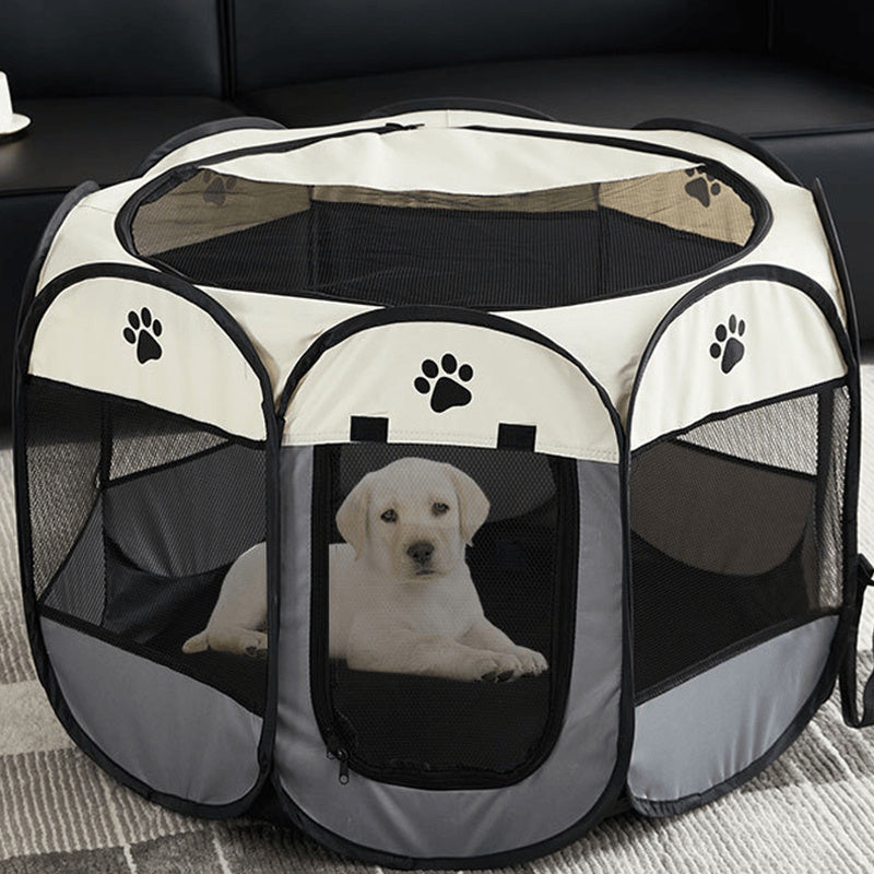 Portable Foldable Pet Playpen with Zipper Gate – 3 Sizes S/M/L Collapsible Mesh Enclosure for Cats, Dogs, Puppies & Kittens, Scratch-Resistant Indoor Outdoor Pet Fence Play Yard