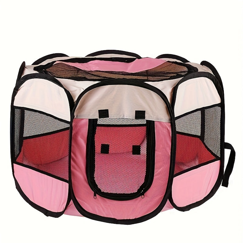 Foldable Octagonal Pet Playpen Tent for Dogs and Cats - Oxford Fabric No Assembly Required, Indoor Outdoor Pet Enclosure Kennel Maternity Room, Available in M L XL, Blue & Beige