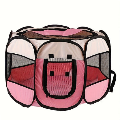 Foldable Octagonal Pet Playpen Tent for Dogs and Cats - Oxford Fabric No Assembly Required, Indoor Outdoor Pet Enclosure Kennel Maternity Room, Available in M L XL, Blue & Beige