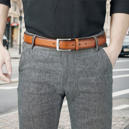 2 Pack Men's Genuine Leather Belt Set with Zinc Alloy Buckle – 1 3/8 Inch Wide Dress Casual Golf Jeans Belt for Men, Sizes 30-50, Great Gift for Him