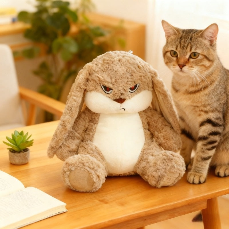 Bunny Rabbit Plush Stuffed Animal Pet Toy with Vivid Eyes Fluffy Ears Soft Huggable Interactive Cuddle Toy for Cats Kittens Dogs Puppies - Devil Long-Eared Rabbit Design