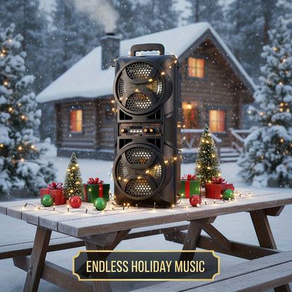 3000W Portable Bluetooth Party Speaker – Double 6.5'' Subwoofer Stereo Sound, LED Colorful Lights, FM Radio, Microphone Included, TF/USB/AUX Support, Outdoor & Home Party Speaker – Black