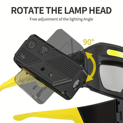 LED Glasses Headlamp – Head-Mounted Flashlight with Adjustable Brightness, Rotatable Beam & Strobe Mode for Night Running, Cycling, Fishing, Camping & Craft Work – Cool Design Outdoor Head Torch