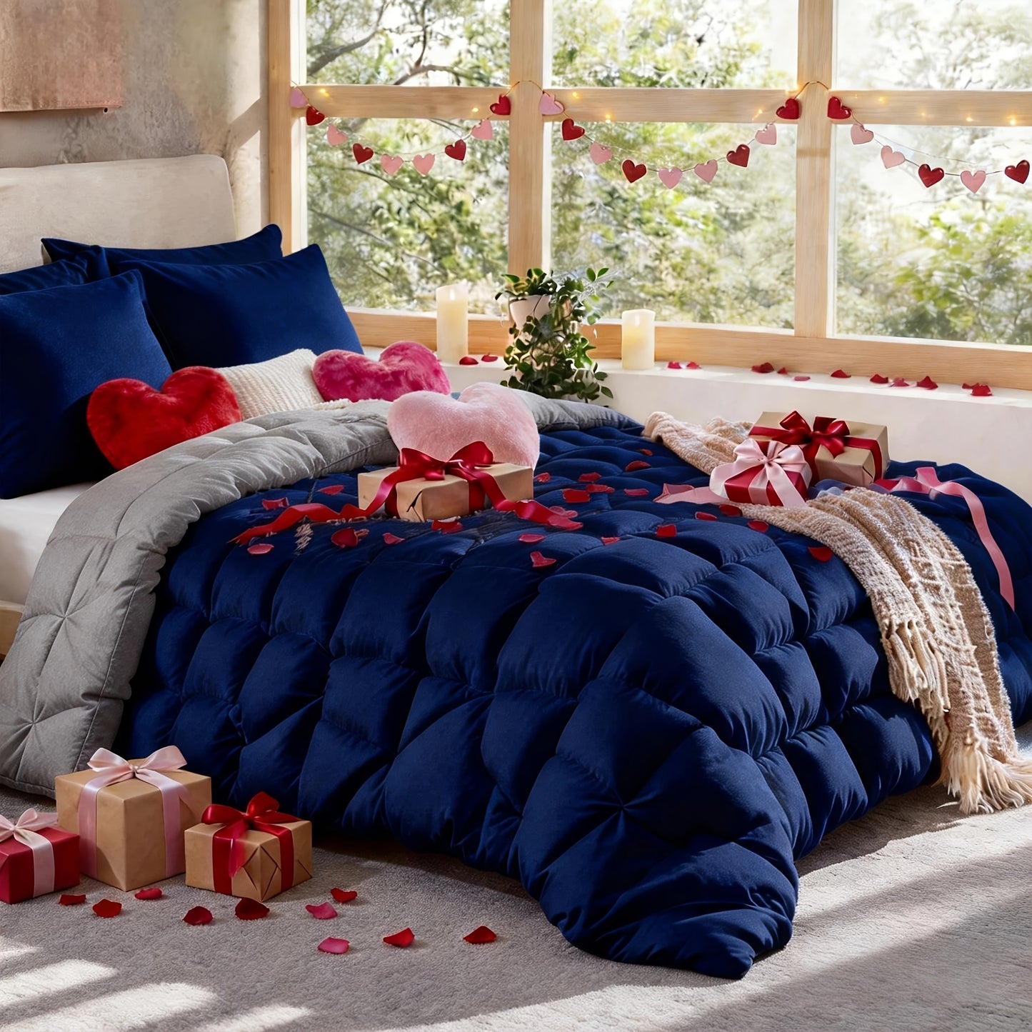 Comforter Set 7 Piece Queen King Full - Soft Microfiber Pintuck Pleated Bed in a Bag Complete Bedding Set with Comforter, Fitted Sheet, Flat Sheet & Pillowcases, All Season Home & Dorm Bedding