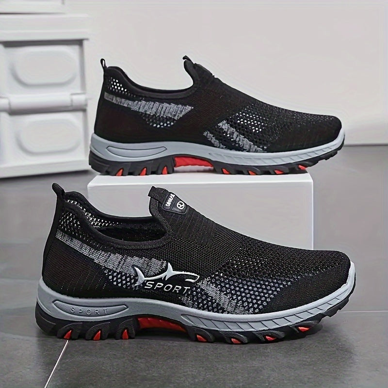 Men's Breathable Mesh Slip-On Sneakers – Lightweight Low-Top Casual Athletic Shoes with Rubber Sole, Round Toe, Monochrome Fabric Upper, Easy Wear Loafer-Style Footwear for Walking, Gym & Everyday Comfort, Spring & Summer