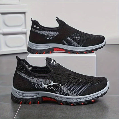 Men's Breathable Mesh Slip-On Sneakers – Lightweight Low-Top Casual Athletic Shoes with Rubber Sole, Round Toe, Monochrome Fabric Upper, Easy Wear Loafer-Style Footwear for Walking, Gym & Everyday Comfort, Spring & Summer
