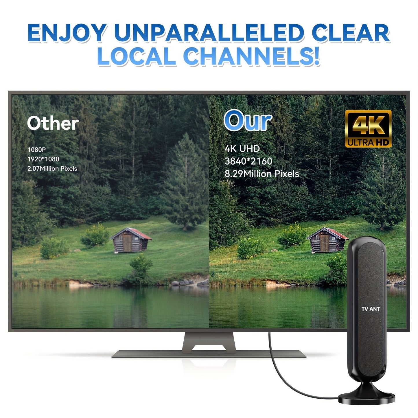 Indoor TV Antenna 200 Mile Range – 4K 1080P HD Signal Amplifier, 360° Reception, 16ft Cable, Free Local Channels, No Monthly Fee, Compatible with All TVs